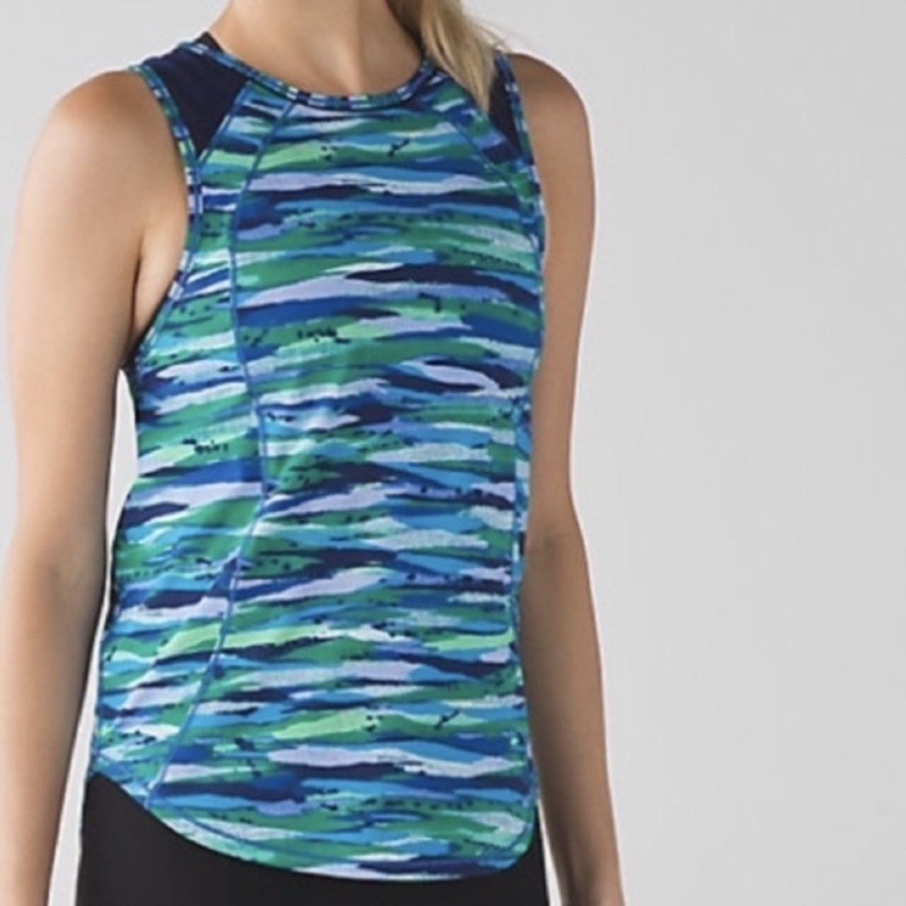 Lululemon Sculpt Tank Top Sz 8 Blue Green Splash Women's